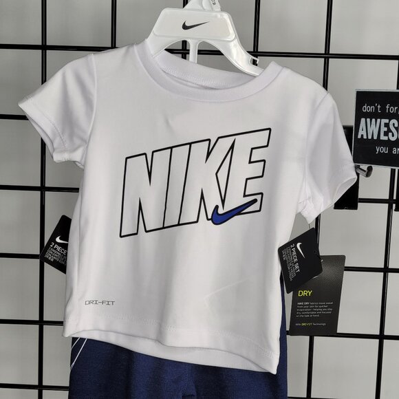 Nike Baby 2-Piece Dri-FIT T-Shirt & Shorts Set - White & Navy - Sporty & Comfort - Picture 1 of 8